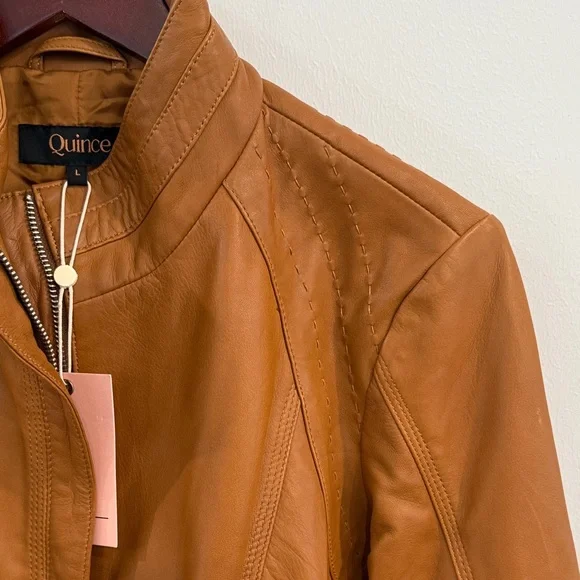 Quince Women's Stand Collar Leather Jacket - Picture 3 of 12